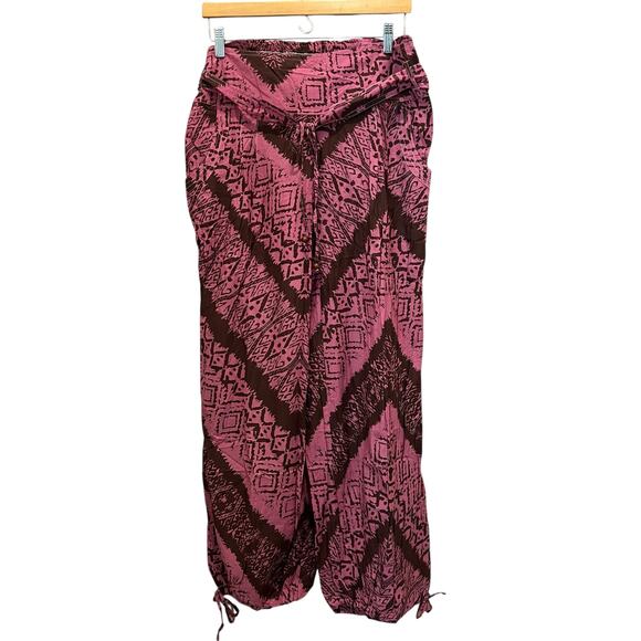 Magazine Pants - MAGAZINE Pink/Brown Harem Parachute Pants - Size M 100% Cotton Pull On Style NEW
